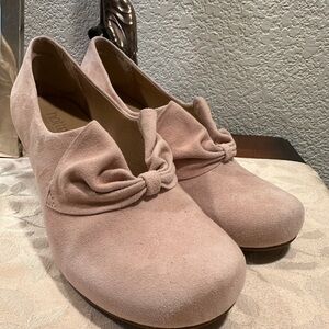Hotter Donna light pink suede leather retro heels shoes UK 5 US 7.